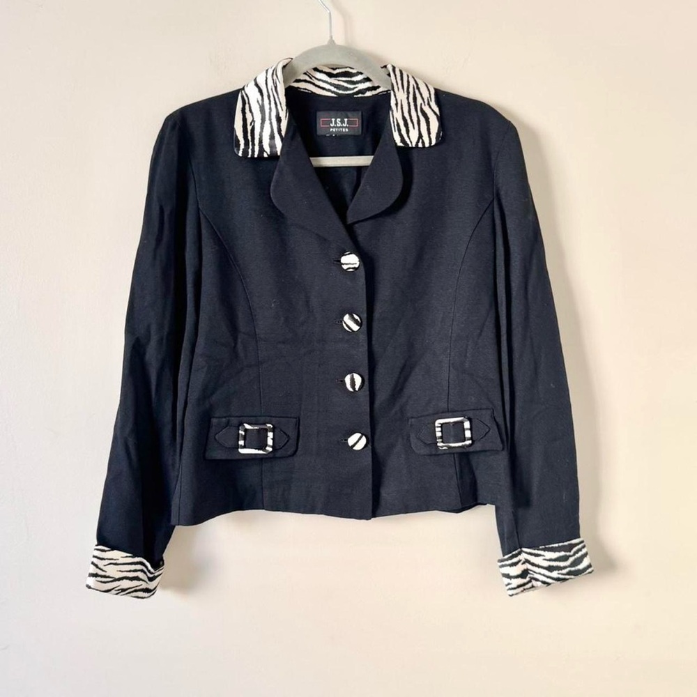 90s Black Zebra-Trim Blouse